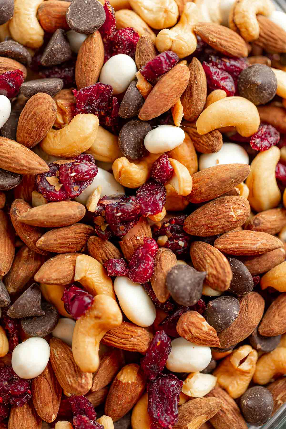 close-up of Cranberry Trail Mix in glass bowl