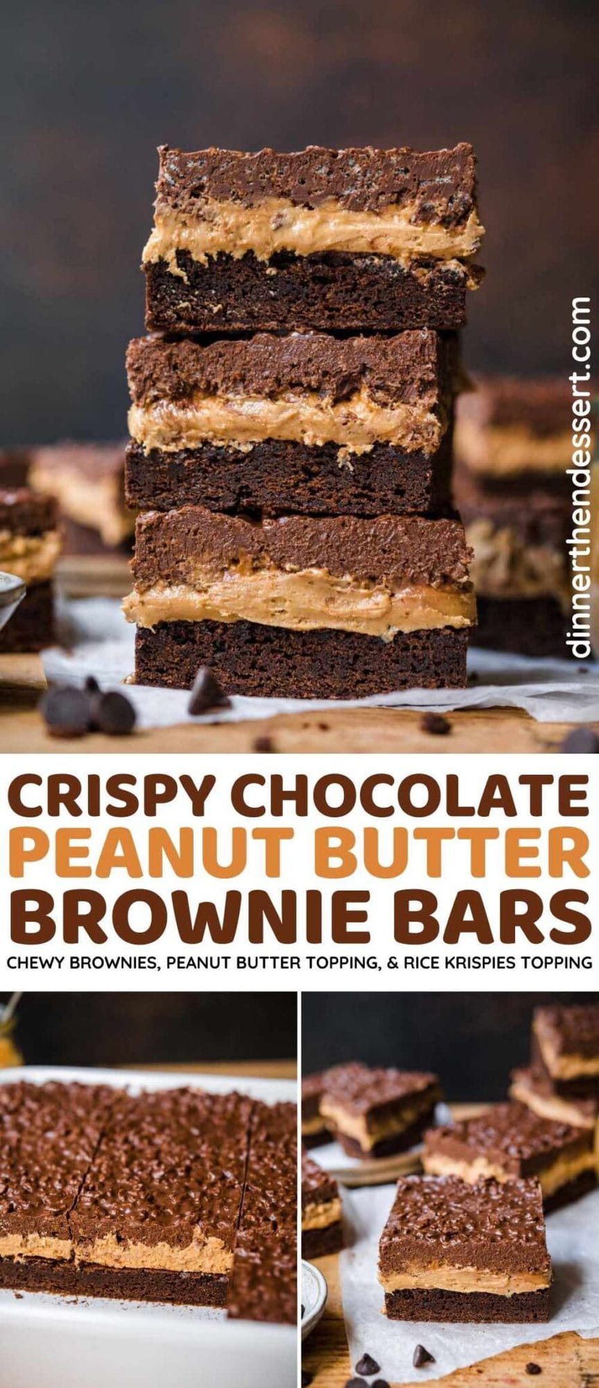 Crispy Chocolate Peanut Butter Brownie Bars Recipe - Dinner, then Dessert