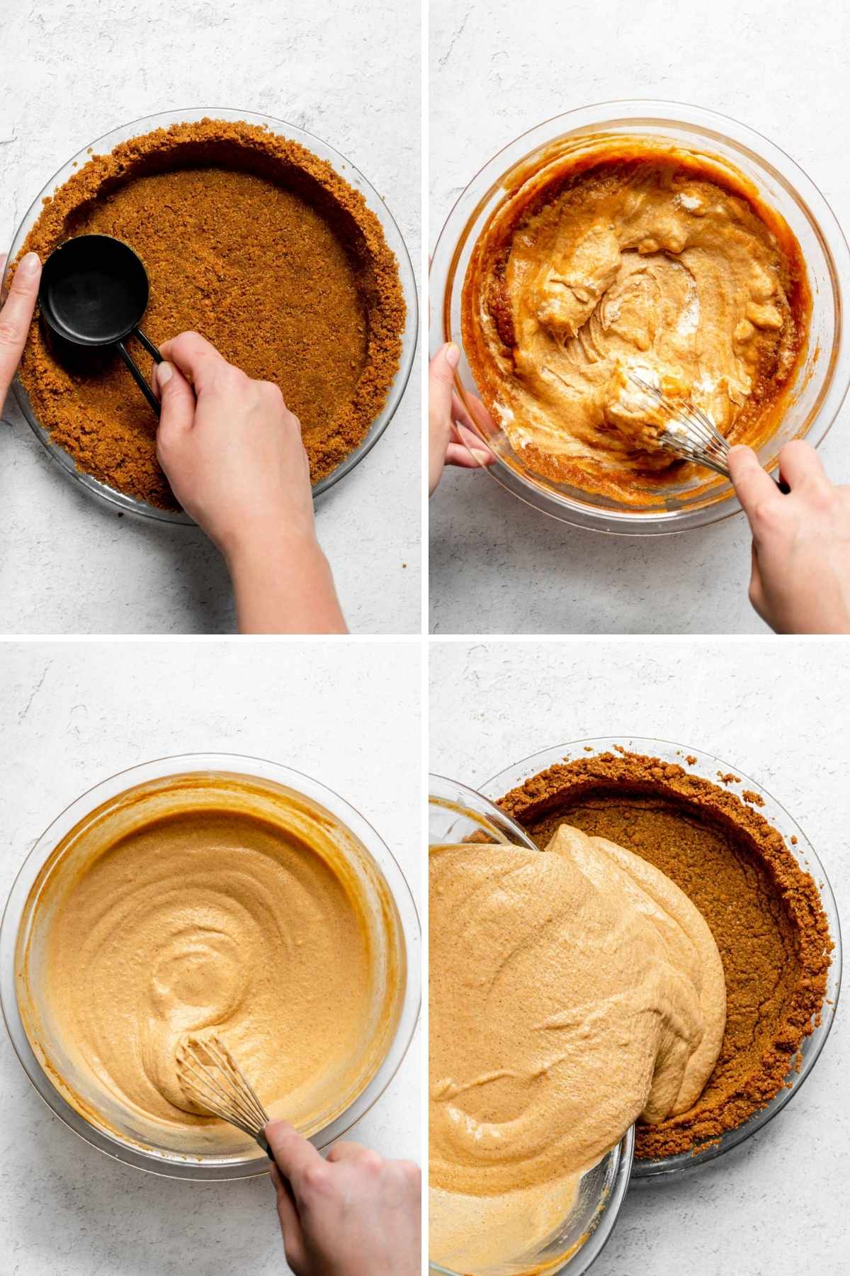 Frozen Pumpkin Ice Cream Pie collage of prep steps