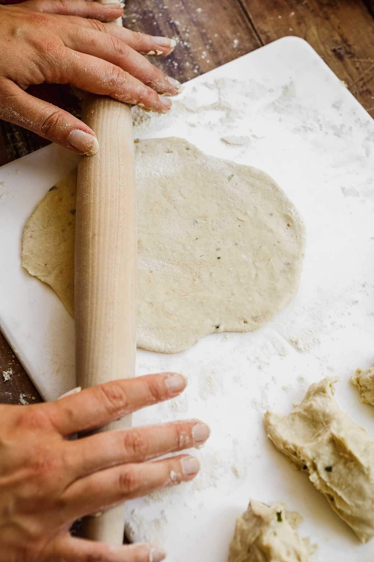 Garlic Naan rolling dough with rolling pin
