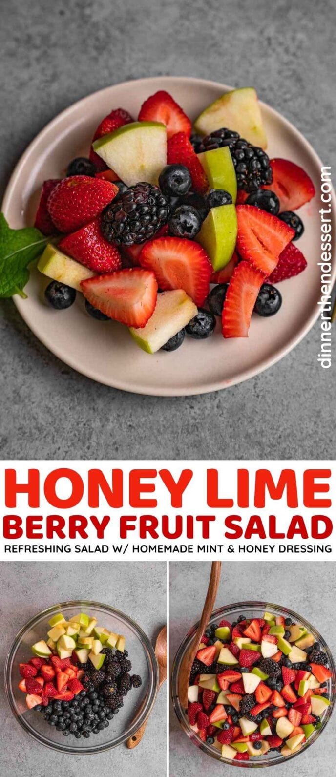 Honey Lime Berry Fruit Salad collage