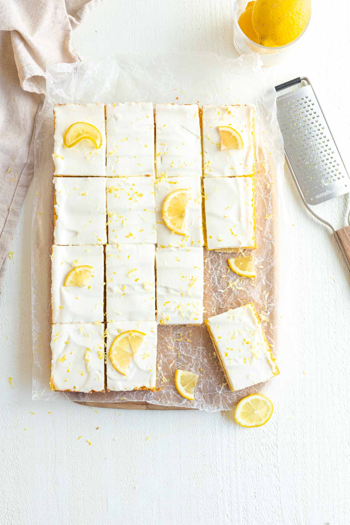 Lemon Shortbread Bars with candied lemon garnish