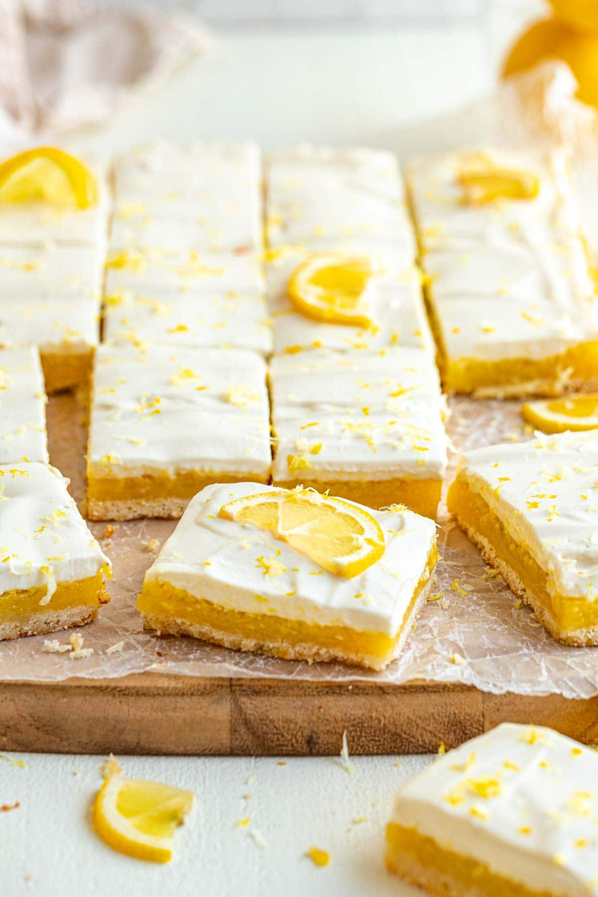 Lemon Shortbread Bars with candied lemon garnish