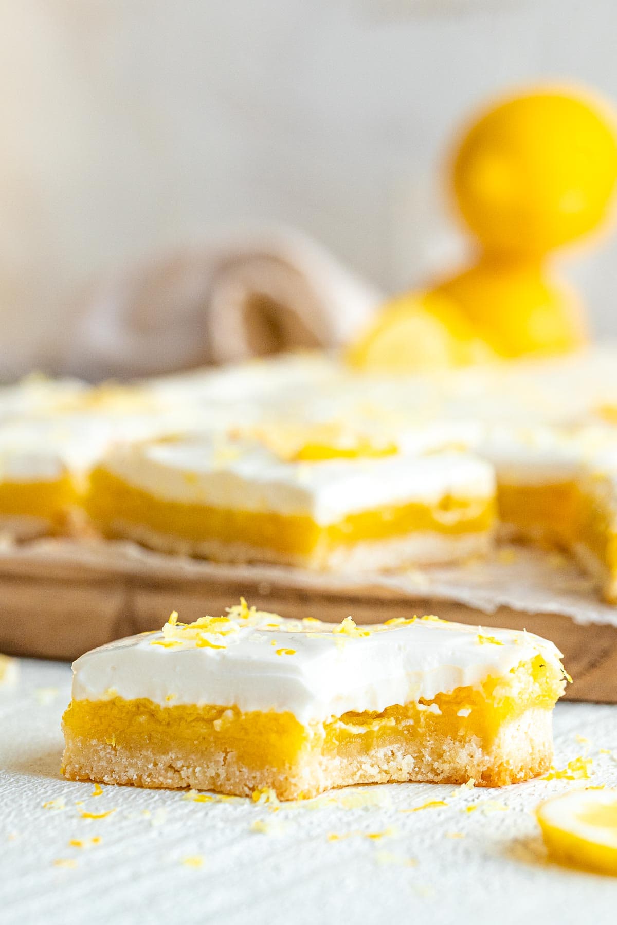 Lemon Shortbread Bars with candied lemon garnish