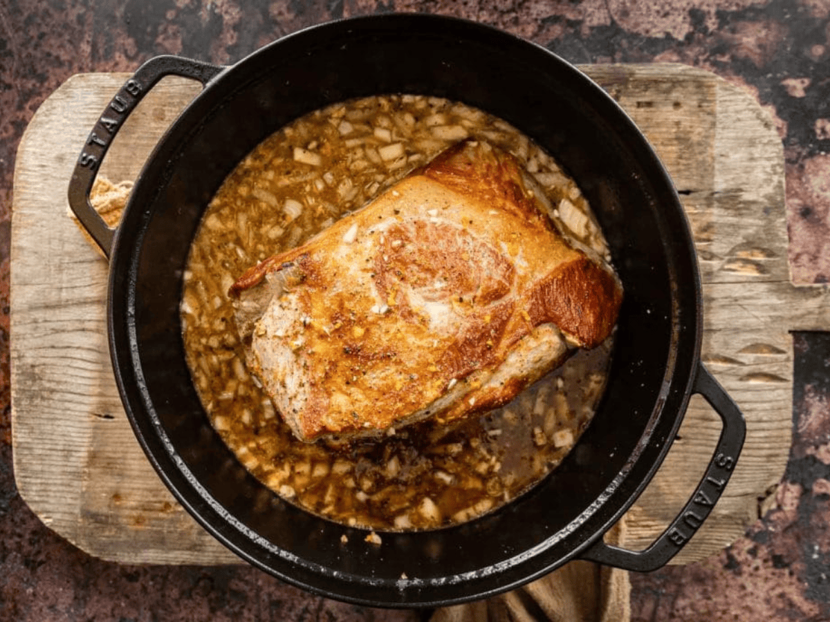 Cooked roast in pot