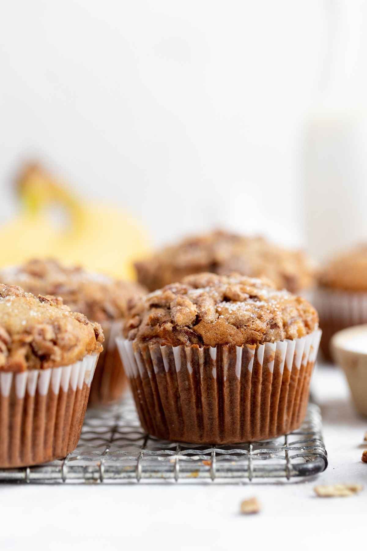 Praline Banana Muffins on wire rack