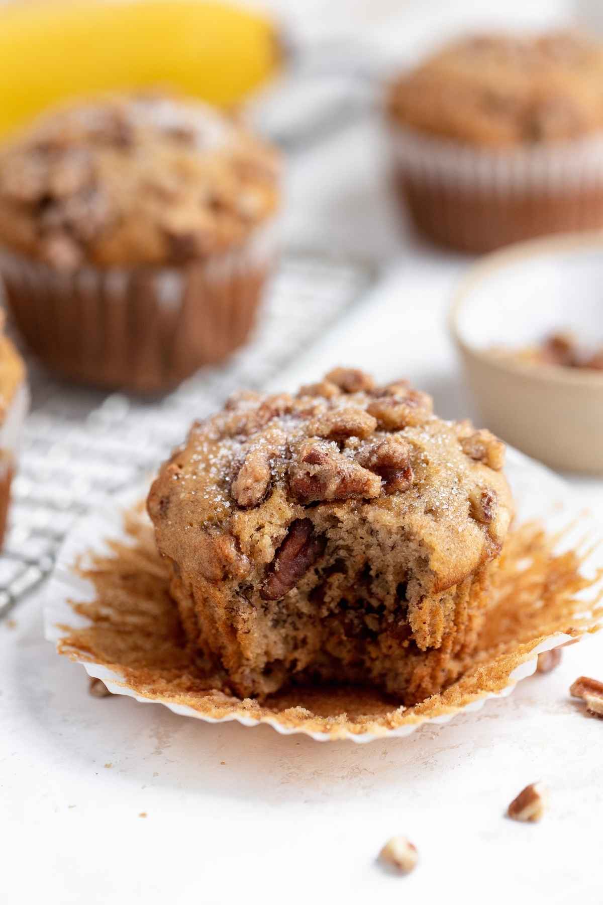 Praline Banana Muffins on wire rack