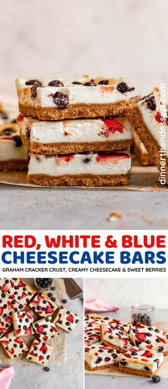 Red, white and blue cheesecake bars collage