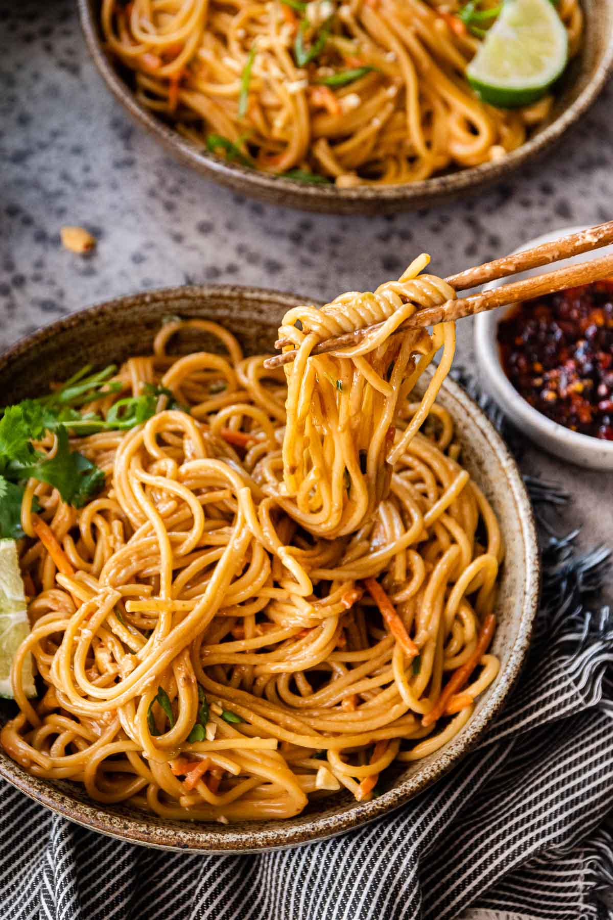 Noodles on chopsticks