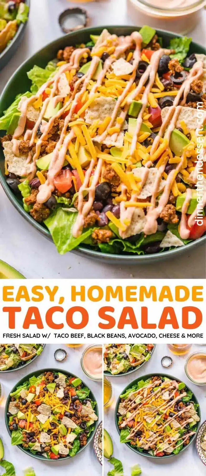 Collage salad with chips, beef, and lettuce