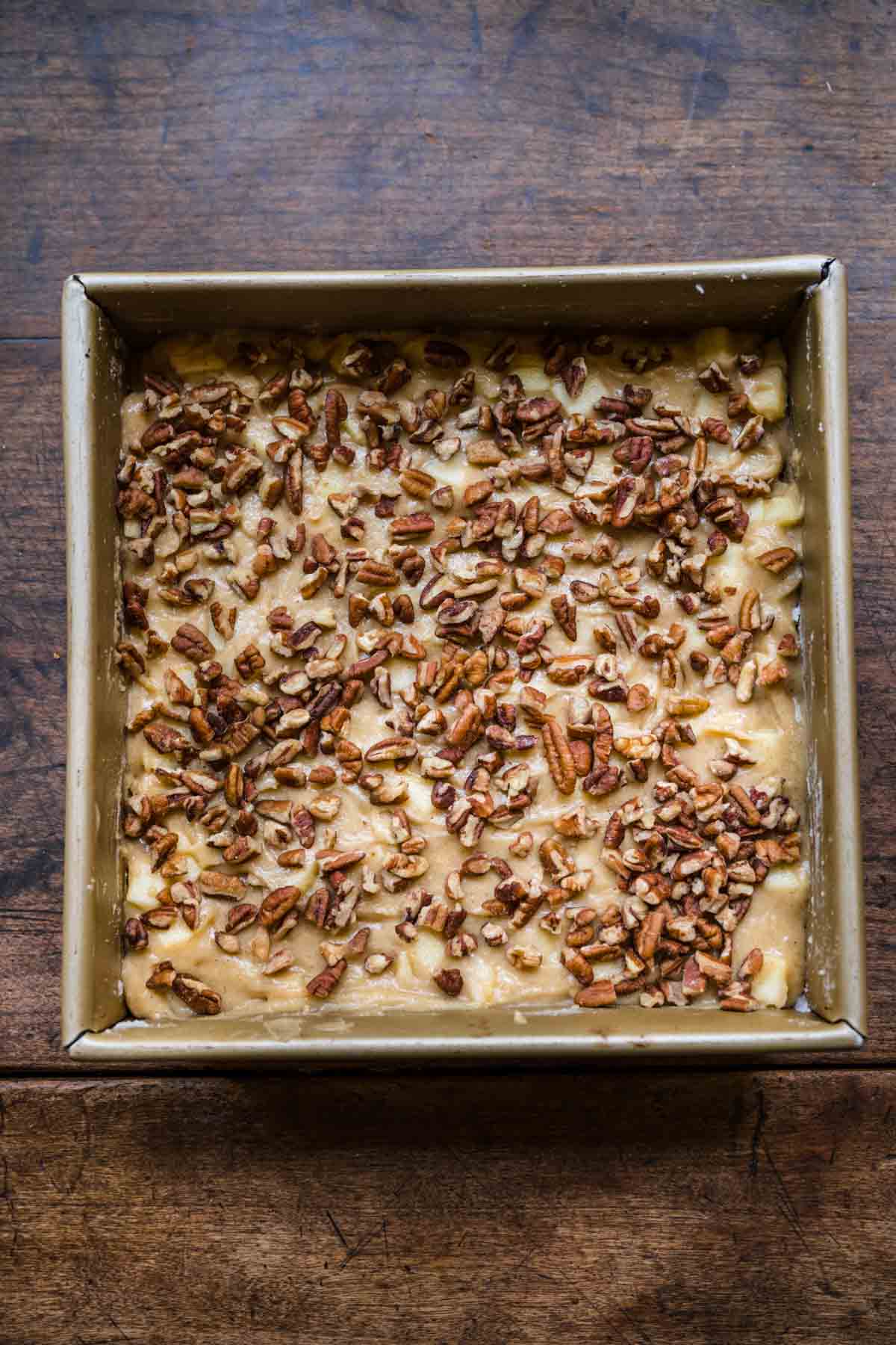 Apple Brownie Bars batter in pan