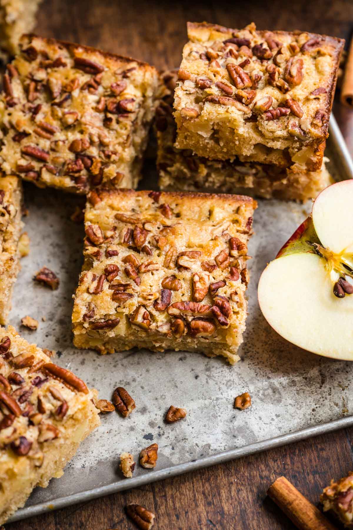 Apple Brownie Bars cut on sheet pan