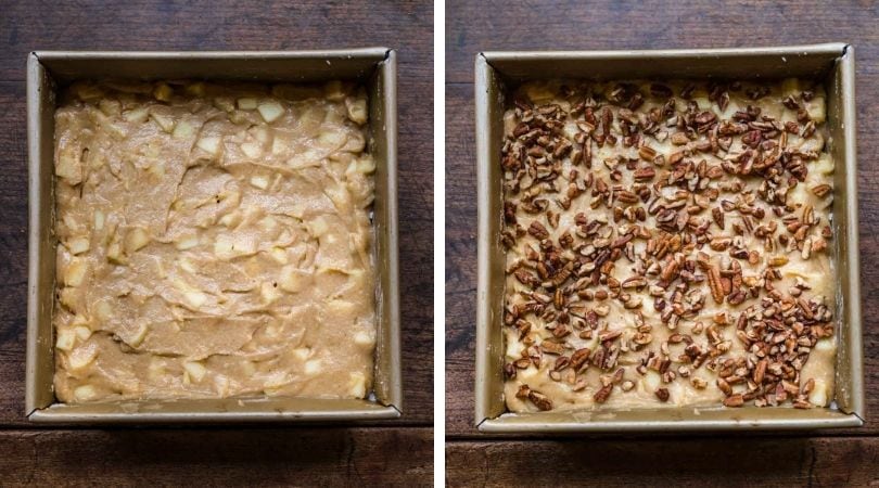 Apple Brownie Bars batter in pan collage