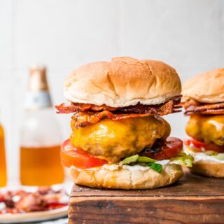 Bacon Bacon Burgers on serving platter 1x1