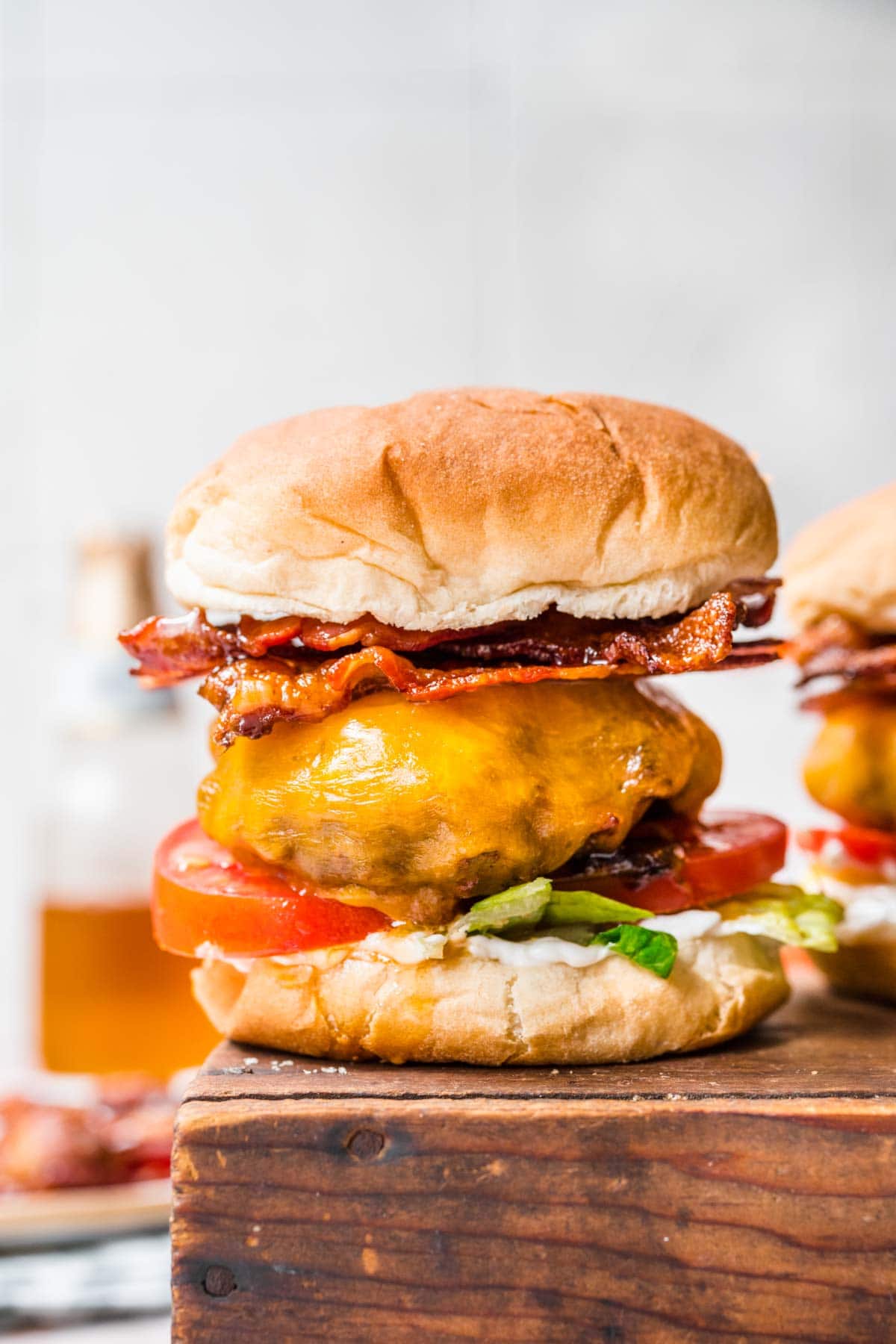 Grilled Bacon Burgers with Caramelized Onions and Blue Cheese