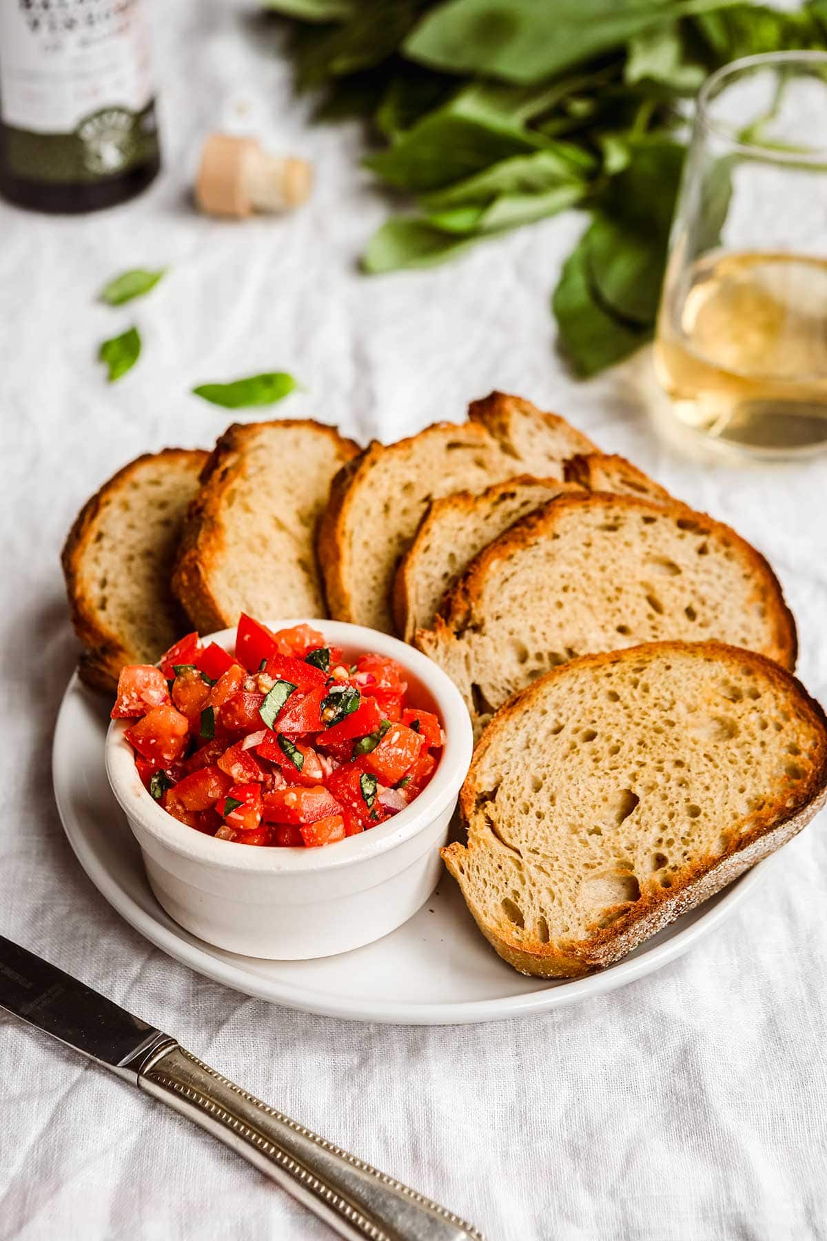 Balsamic Bruschetta on serving plate with toasted bread