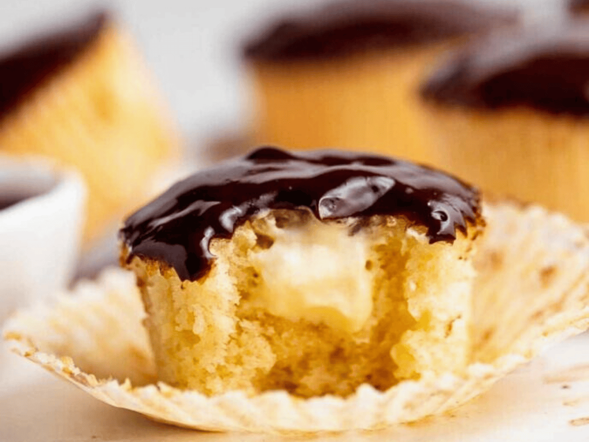 Side view of cupcake with bite taken