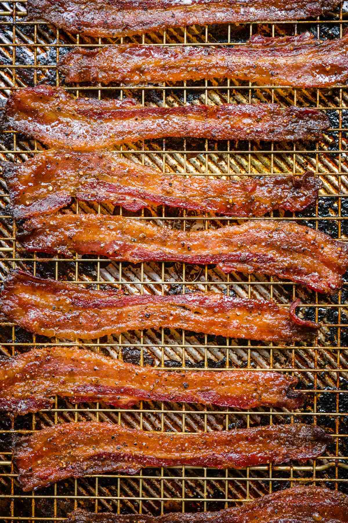 Candied Bacon on wire rack w/ baking sheet