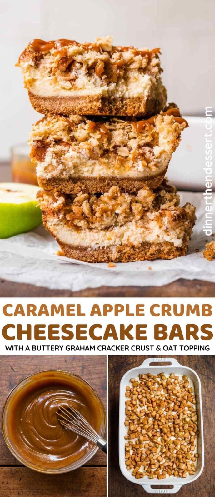 Caramel Apple Crumb Cheesecake Bars Collage