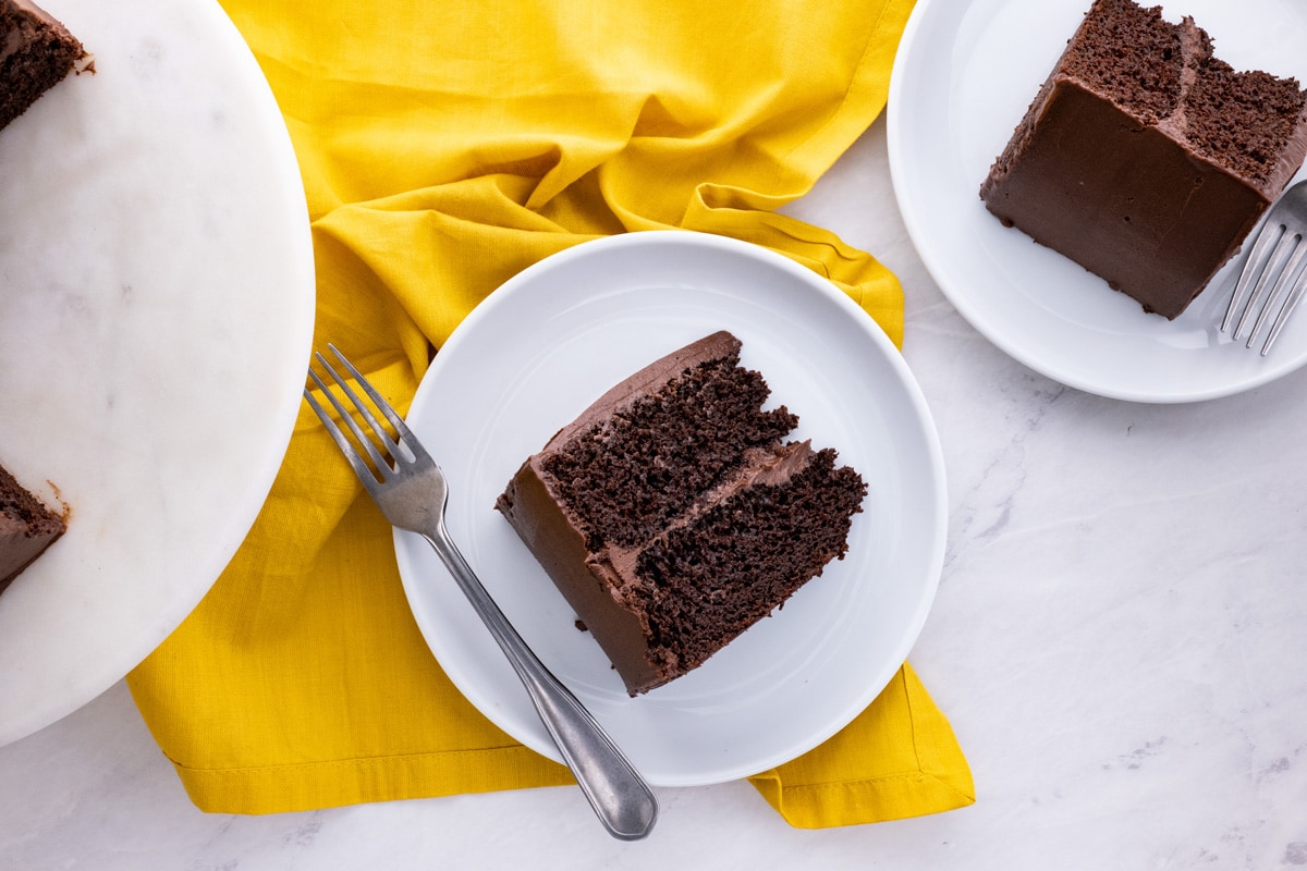 Easy Chocolate Cake frosted slice