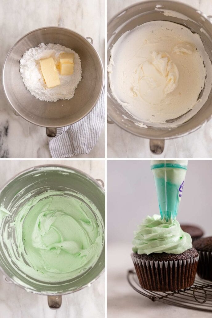 Chocolate Mint Cupcakes frosting collage