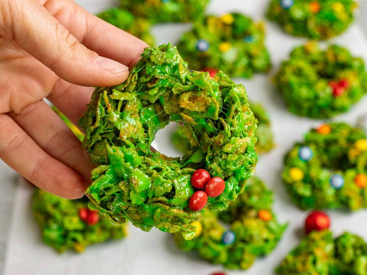 Flat Lay With Christmas Cookies On Baking Pan Christmas Wreath And