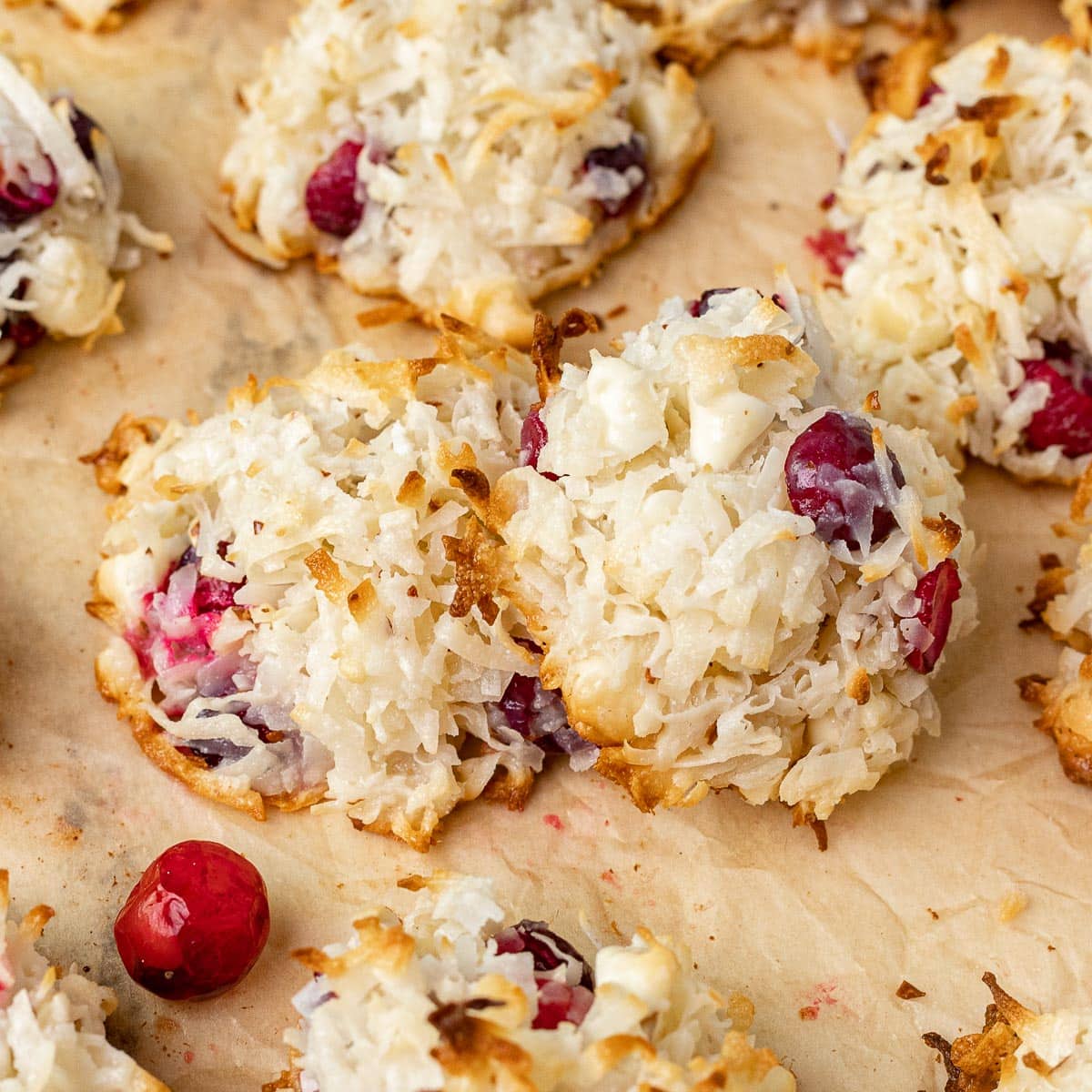 Coconut Cranberry Yummies on baking sheet 1x1