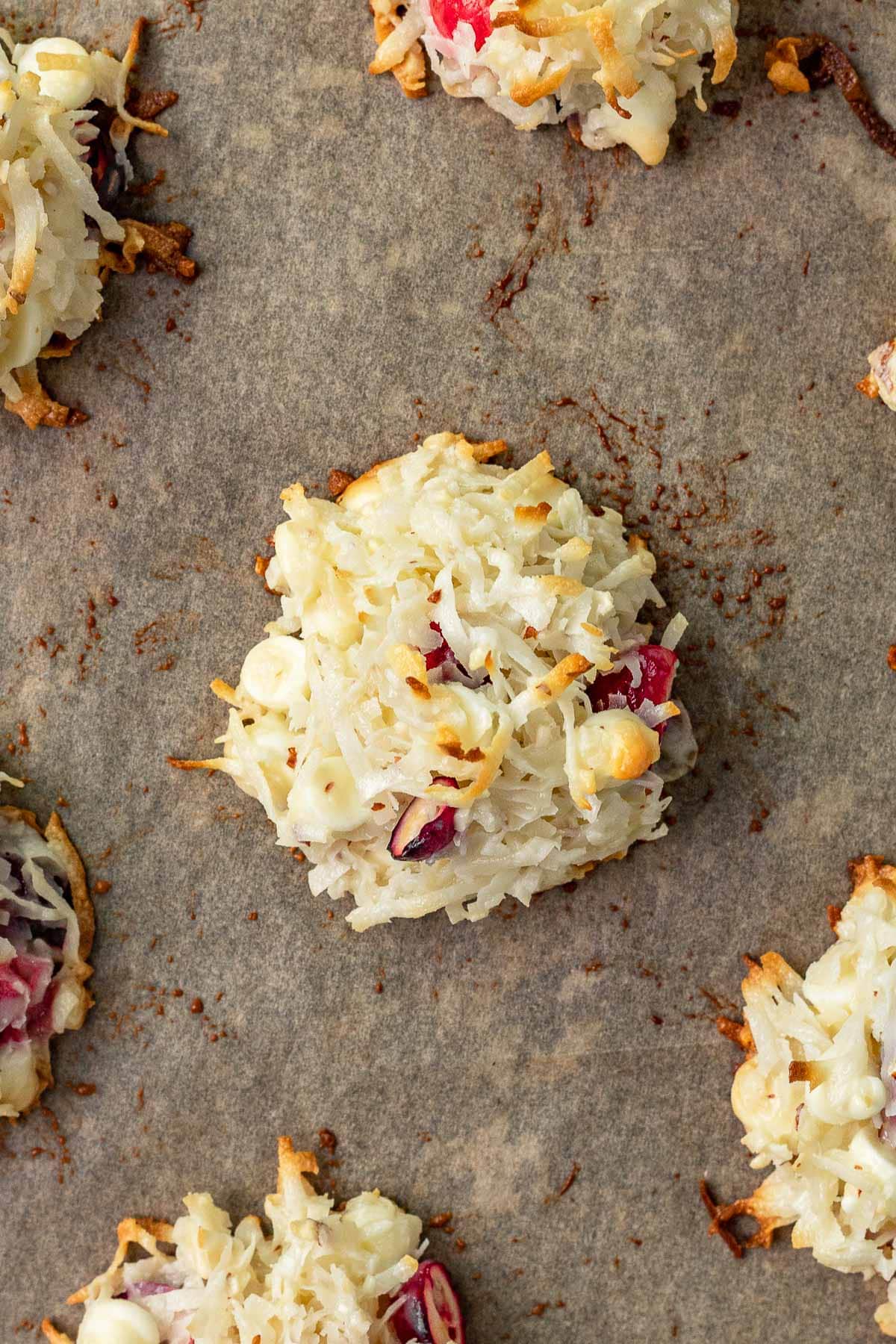 Coconut Cranberry Yummies on baking sheet