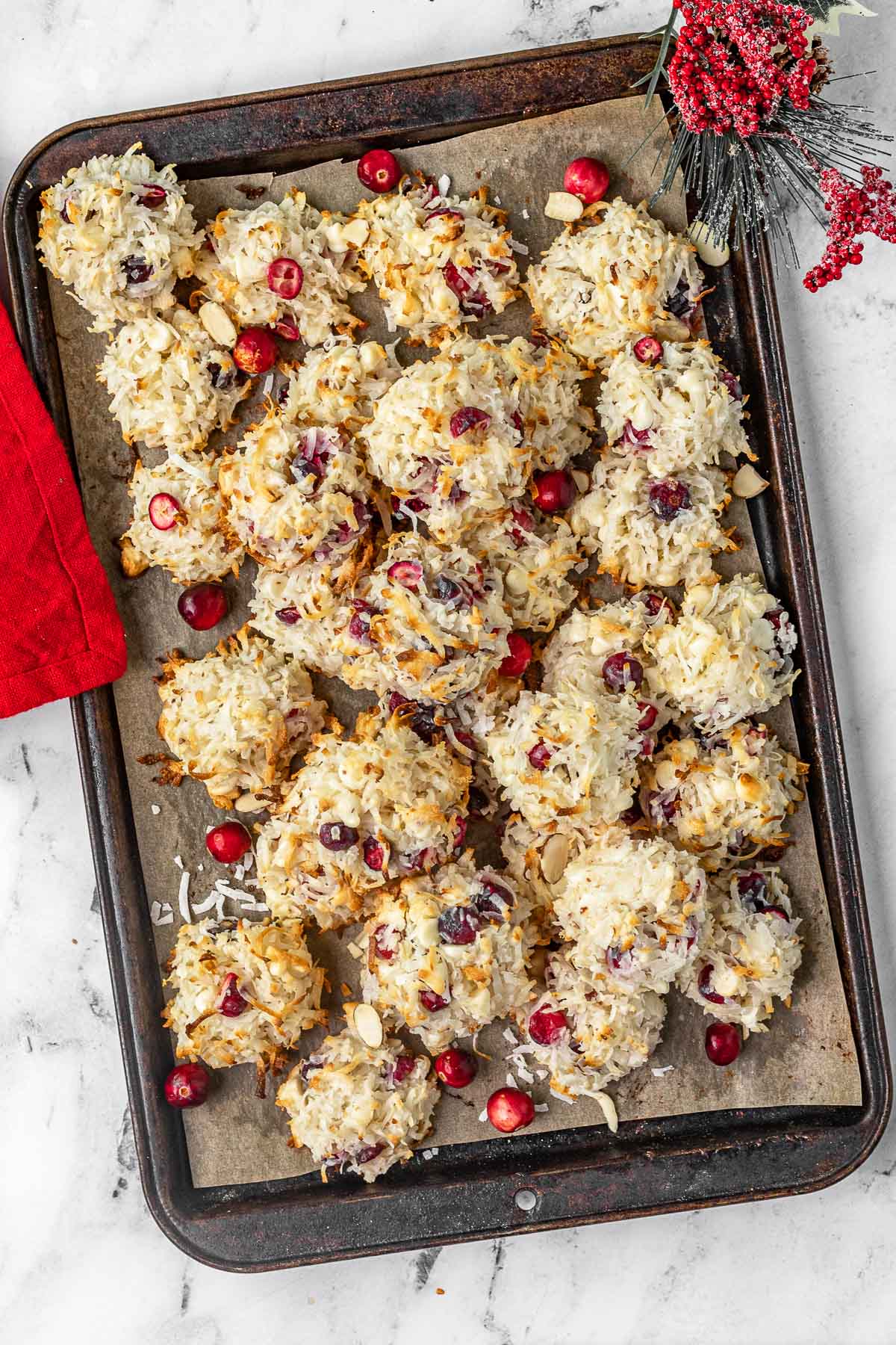 Coconut Cranberry Yummies on baking sheet