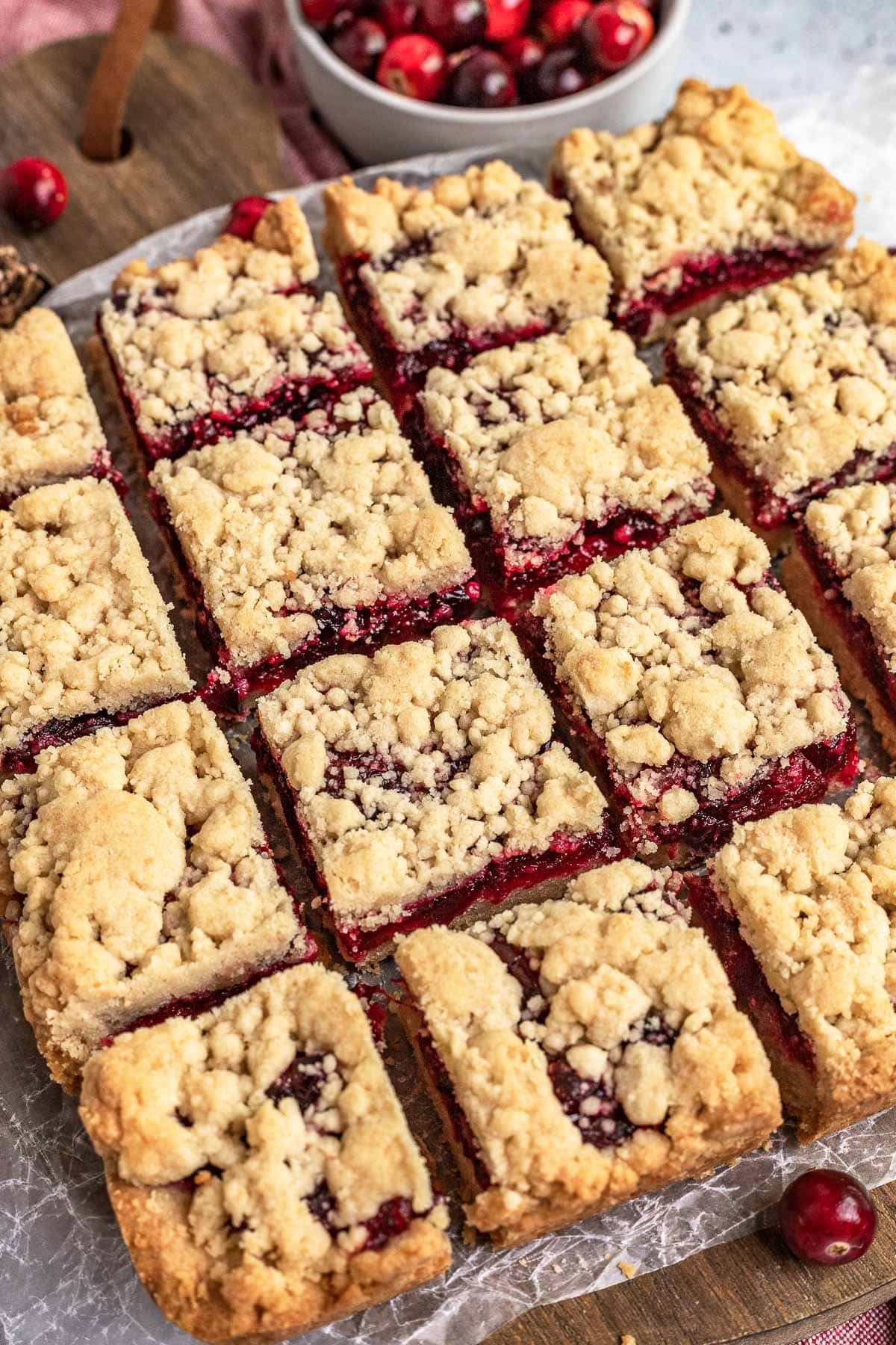 Cranberry Bars cut on baking pan