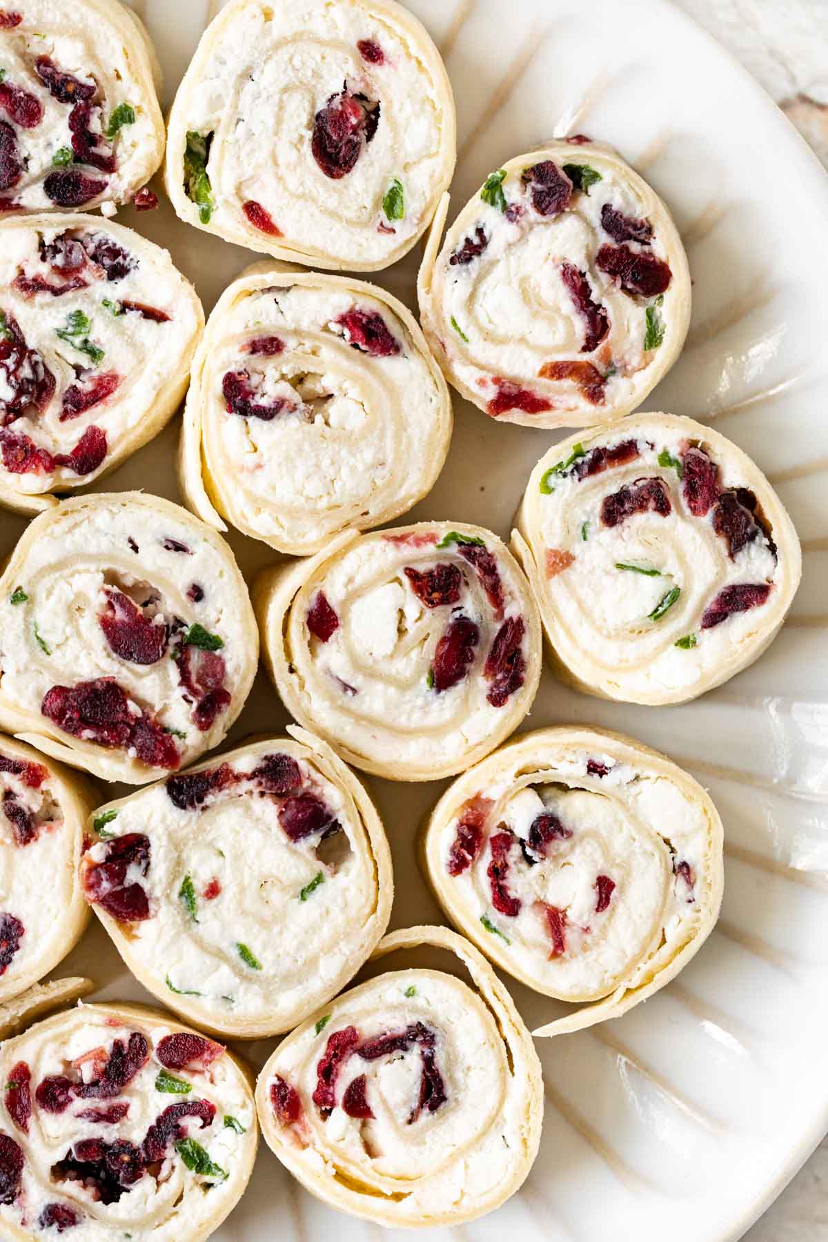 Cranberry Feta Pinwheels on serving platter