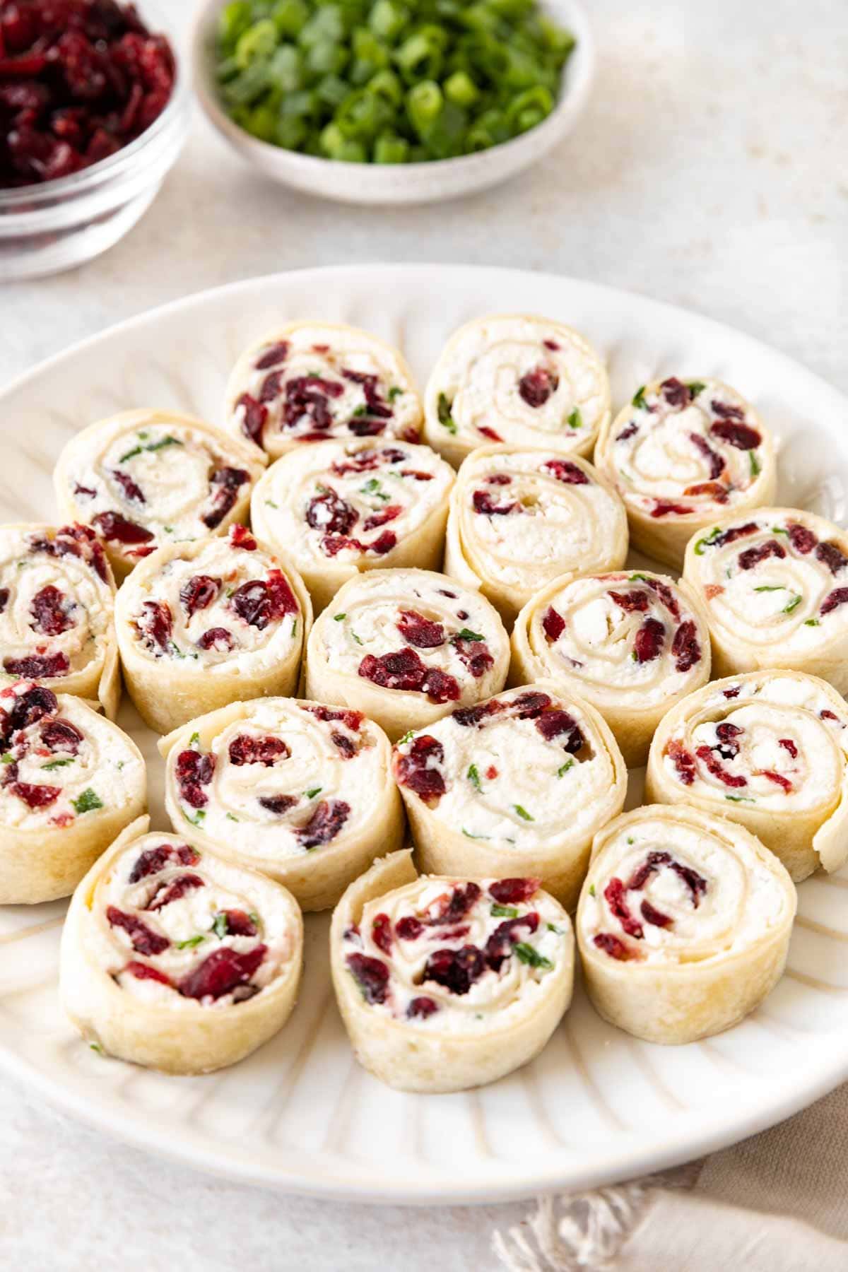 Cranberry Feta Pinwheels on serving platter