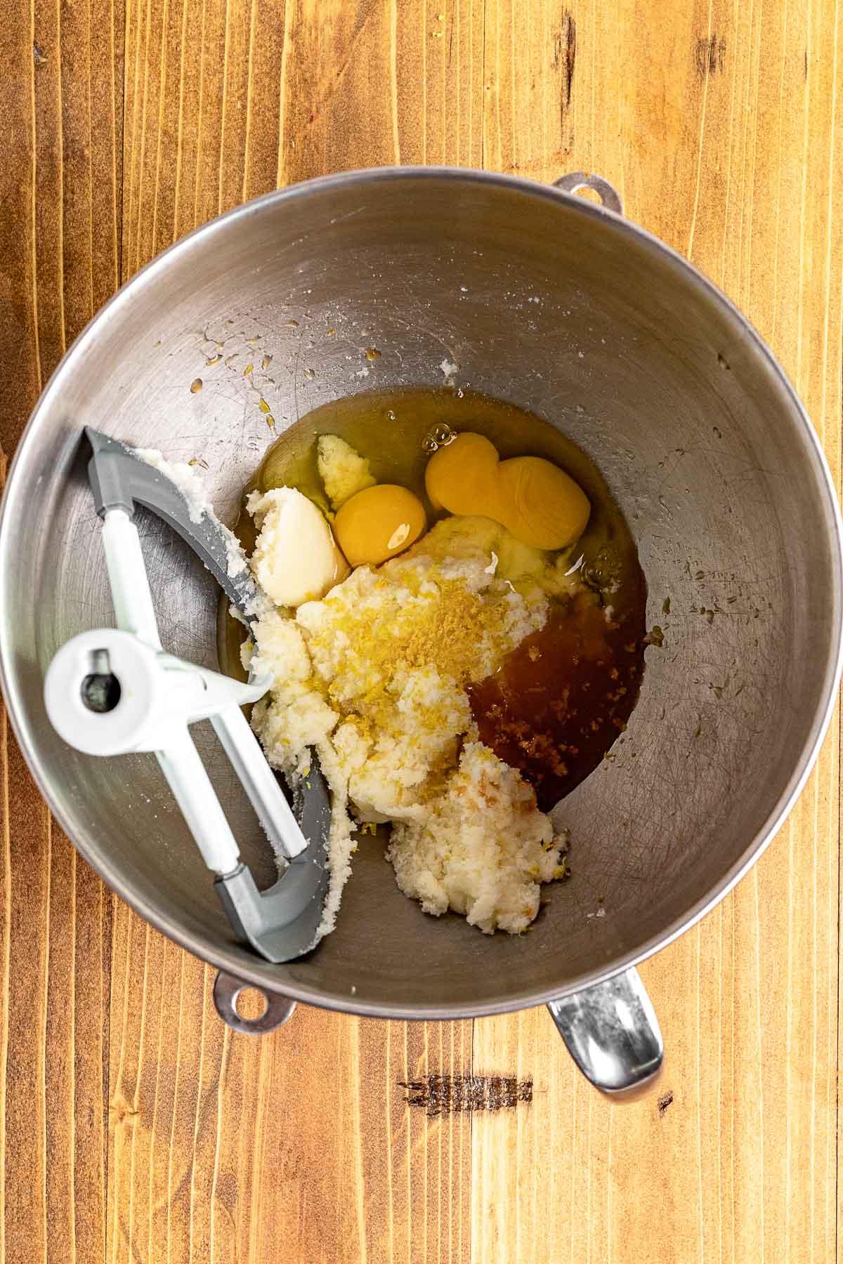 Cranberry Lemon Bread wet ingredients in mixing bowl