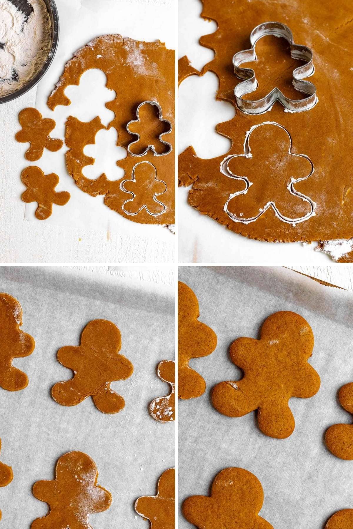 Collage showing steps for cookie cutting and baking.