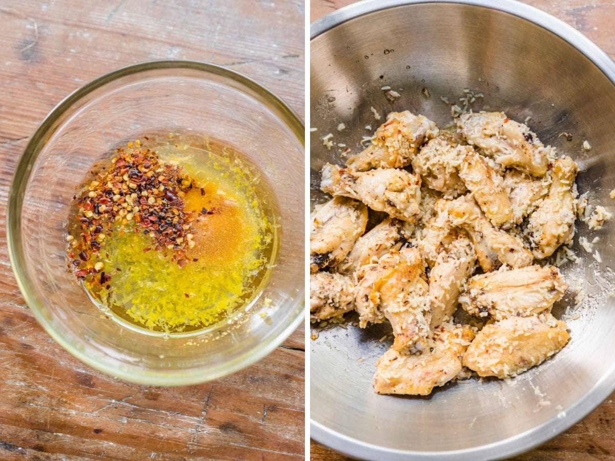 Lemon Parmesan Chicken Wings Collage of prep steps