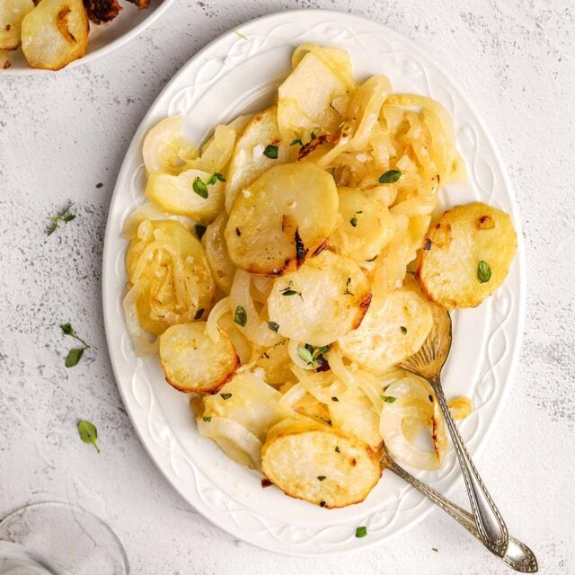 Lyonnaise Potatoes on serving platter 1x1