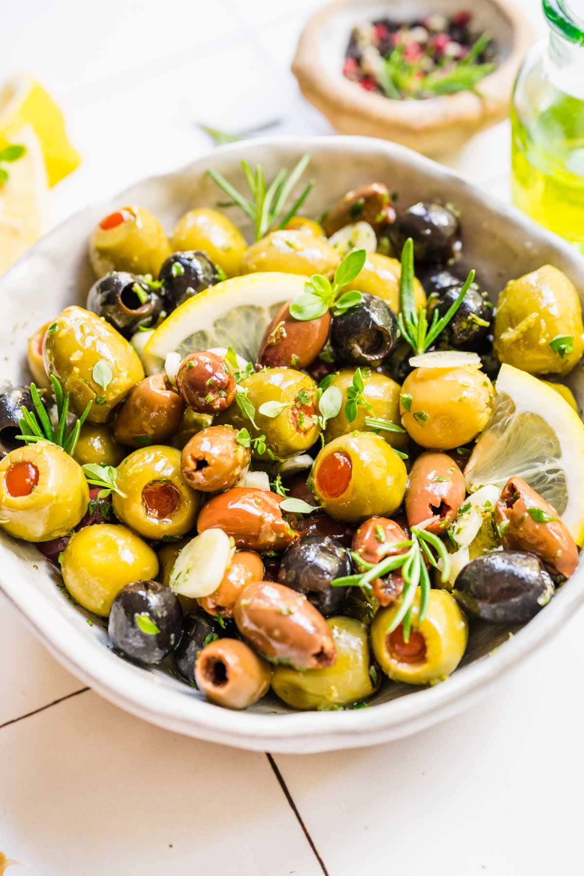 Marinated Olives with Garlic & Rosemary - Well Seasoned Studio