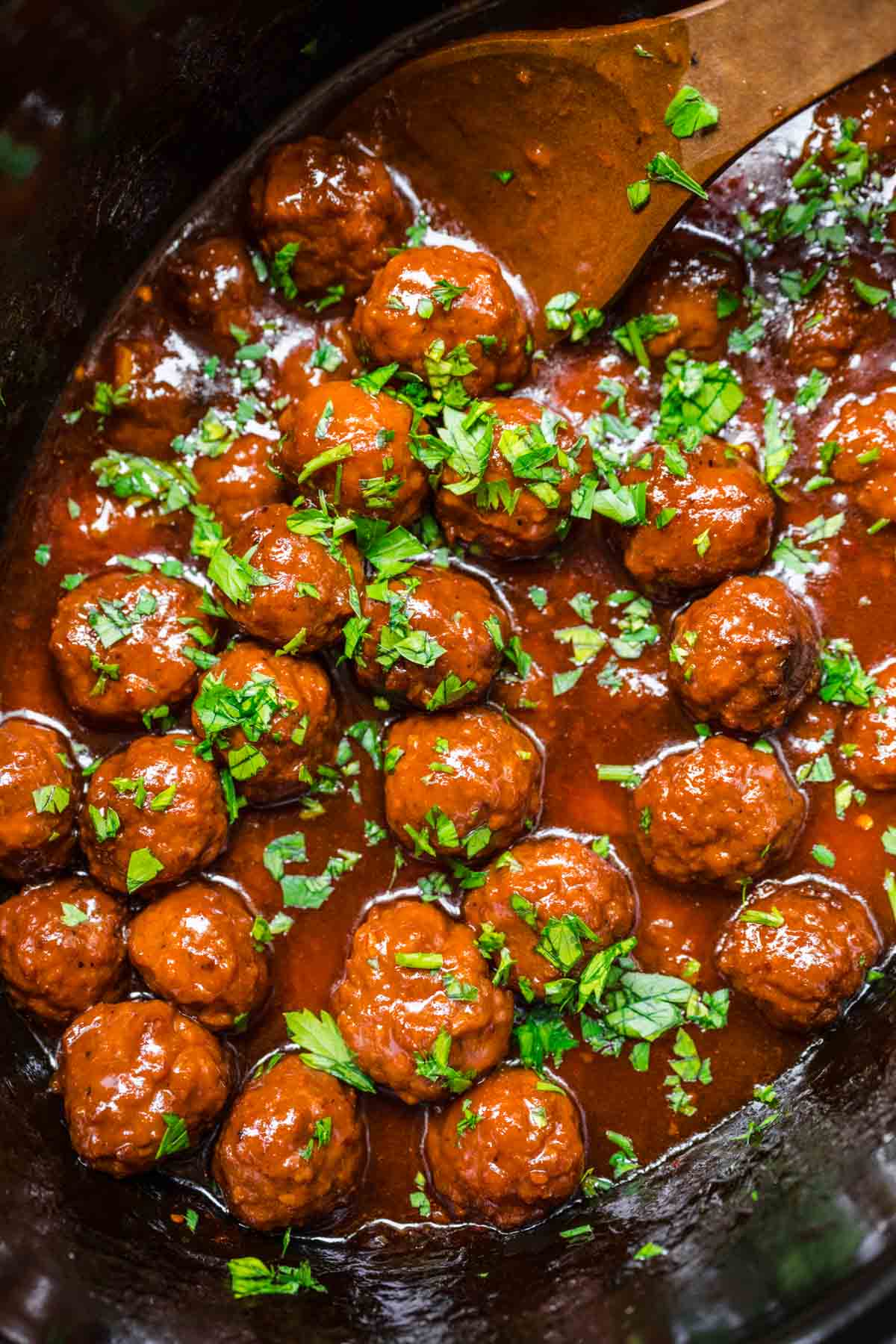 Marmalade Meatballs in sauce in crock pot