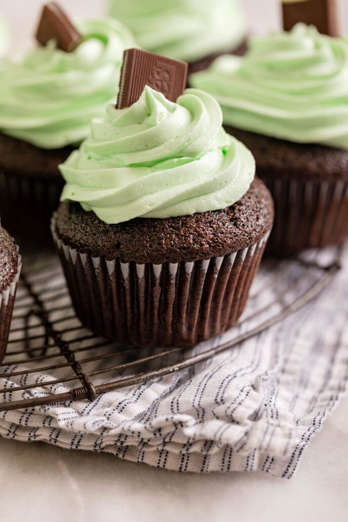 Chocolate Mint Cupcakes on cooling rack