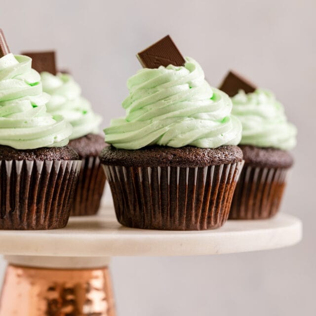 Chocolate Mint Cupcakes on a platter