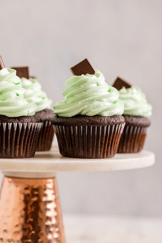 Chocolate Mint Cupcakes on a platter