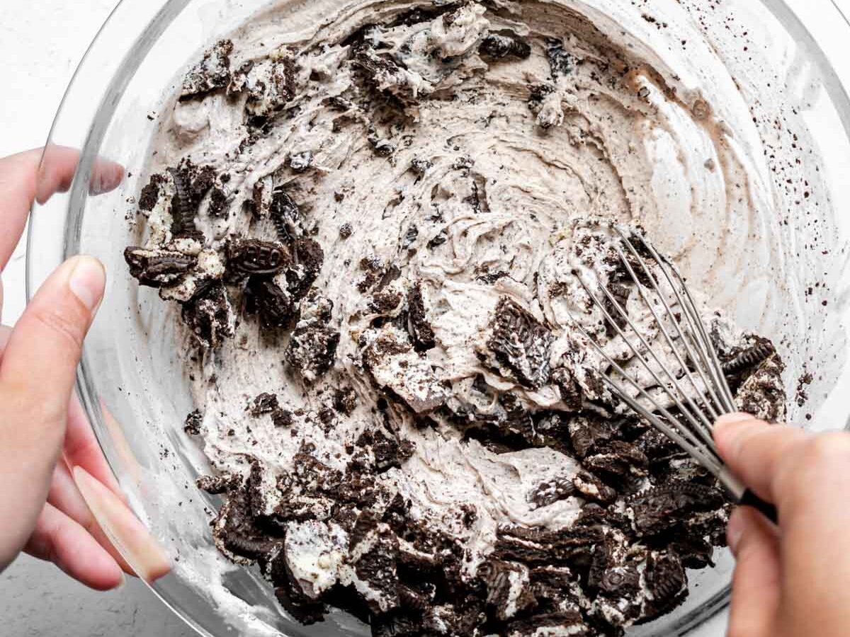 Oreo Ice Cream Pie crushed oreos mixed into ice cream