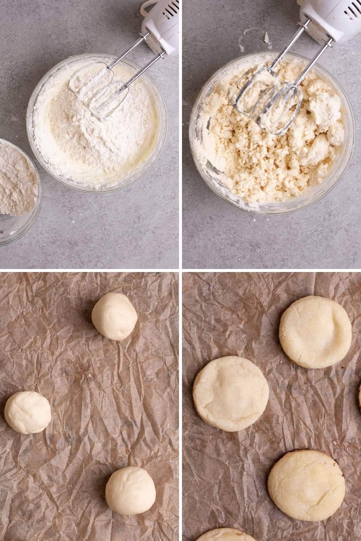 Collage of steps to make Peppermint Meltaway cookies.