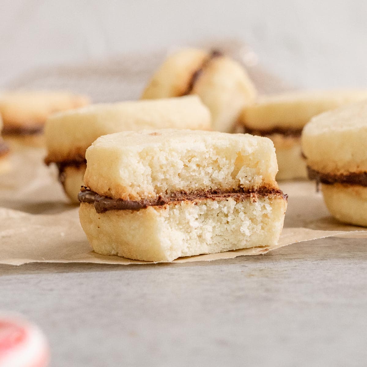 Peppermint Sandwich Cookies baked and filled with bite out