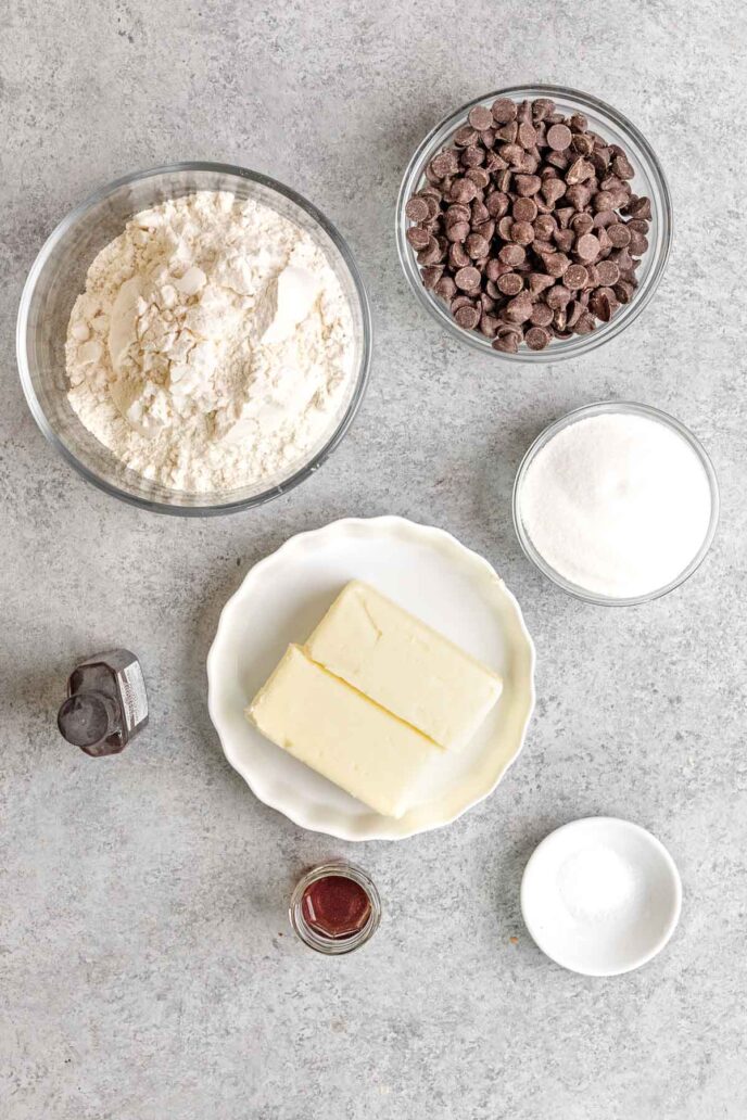 Peppermint Sandwich Cookies ingredients in separate bowls