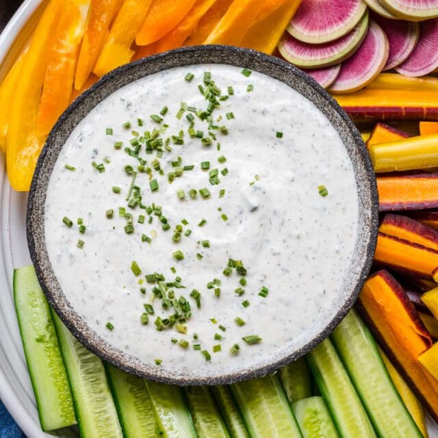 Ranch Dip in serving bowl with veggies 1x1
