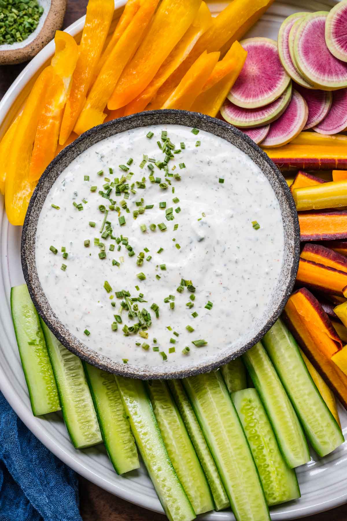 Ranch Dip in serving bowl with veggies