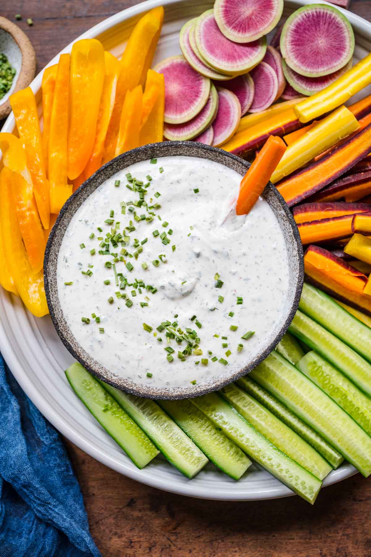Ranch Dip in serving bowl with carrot in dip