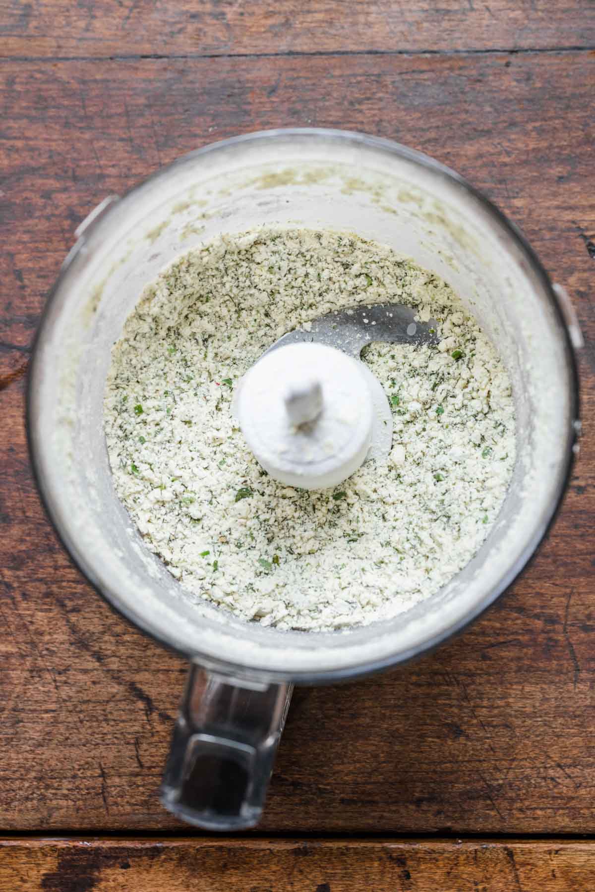Dry Buttermilk Ranch Mix ingredients in food processor mixed without liquid