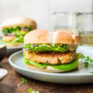 Salmon Burgers on serving plate 1x1